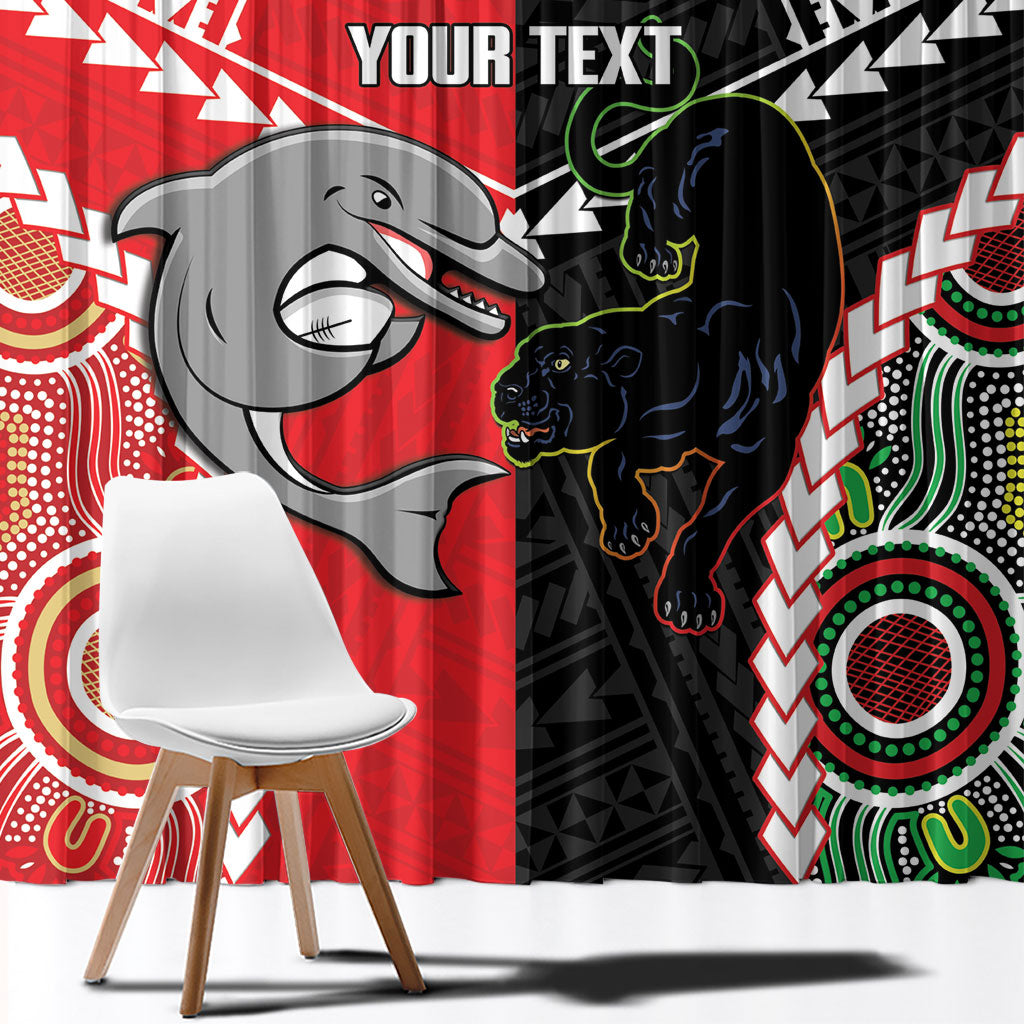 Custom Rugby Panthers and Dolphins Window Curtain 2026 Together Aboriginal Polynesian Pattern