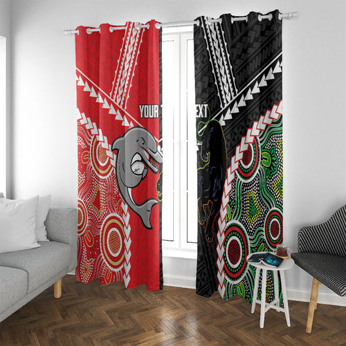 Custom Rugby Panthers and Dolphins Window Curtain 2026 Together Aboriginal Polynesian Pattern