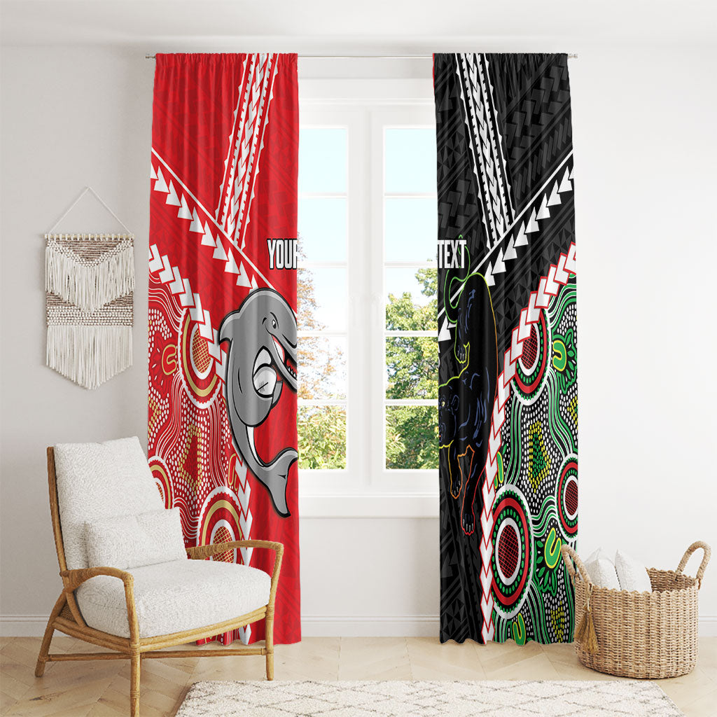 Custom Rugby Panthers and Dolphins Window Curtain 2026 Together Aboriginal Polynesian Pattern
