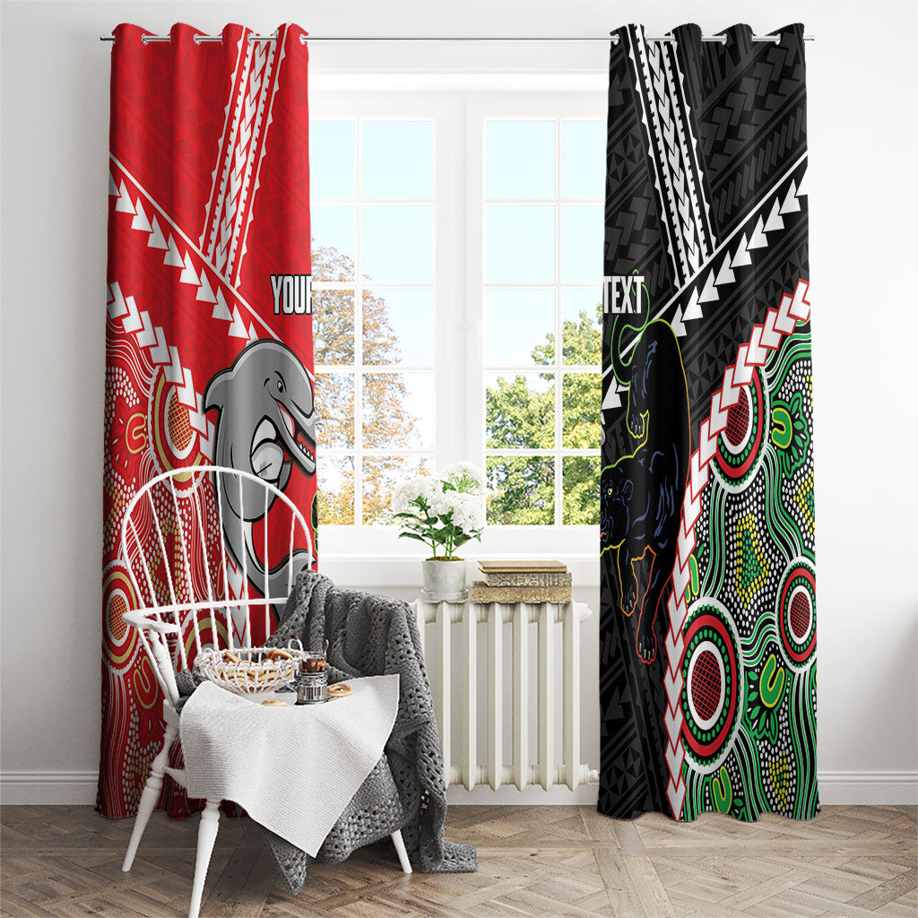 Custom Rugby Panthers and Dolphins Window Curtain 2026 Together Aboriginal Polynesian Pattern