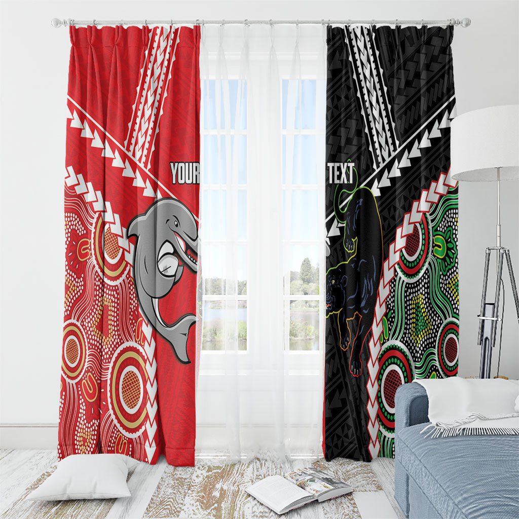 Custom Rugby Panthers and Dolphins Window Curtain 2026 Together Aboriginal Polynesian Pattern