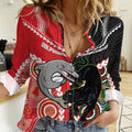 Custom Rugby Panthers and Dolphins Women Casual Shirt 2026 Together Aboriginal Polynesian Pattern