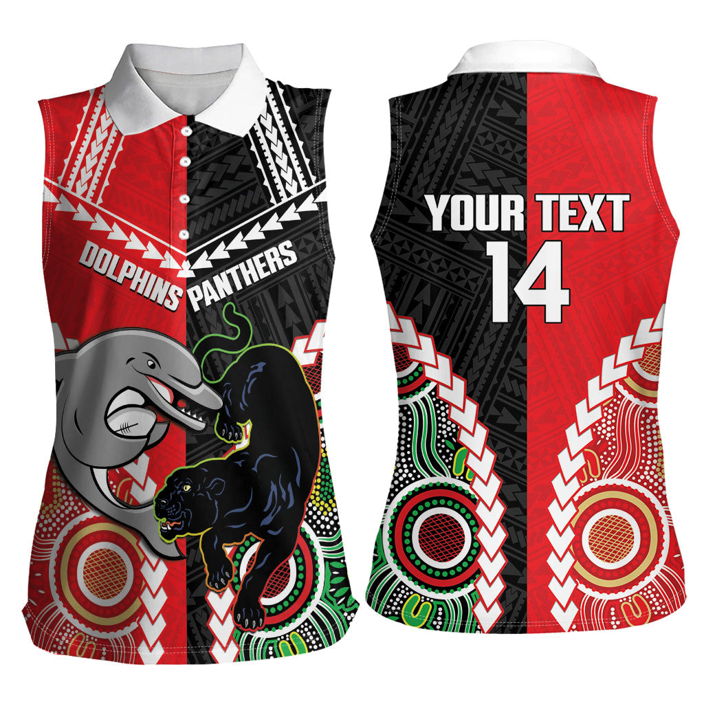 Custom Rugby Panthers and Dolphins Women Sleeveless Polo Shirt 2026 Together Aboriginal Polynesian Pattern
