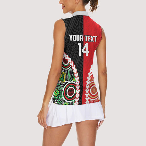 Custom Rugby Panthers and Dolphins Women Sleeveless Polo Shirt 2026 Together Aboriginal Polynesian Pattern
