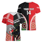 Custom Rugby Panthers and Dolphins Women V-Neck T-Shirt 2026 Together Aboriginal Polynesian Pattern
