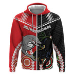 Custom Rugby Panthers and Dolphins Zip Hoodie 2026 Together Aboriginal Polynesian Pattern
