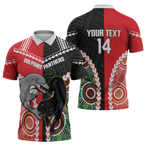 Custom Rugby Panthers and Dolphins Zipper Polo Shirt 2026 Together Aboriginal Polynesian Pattern