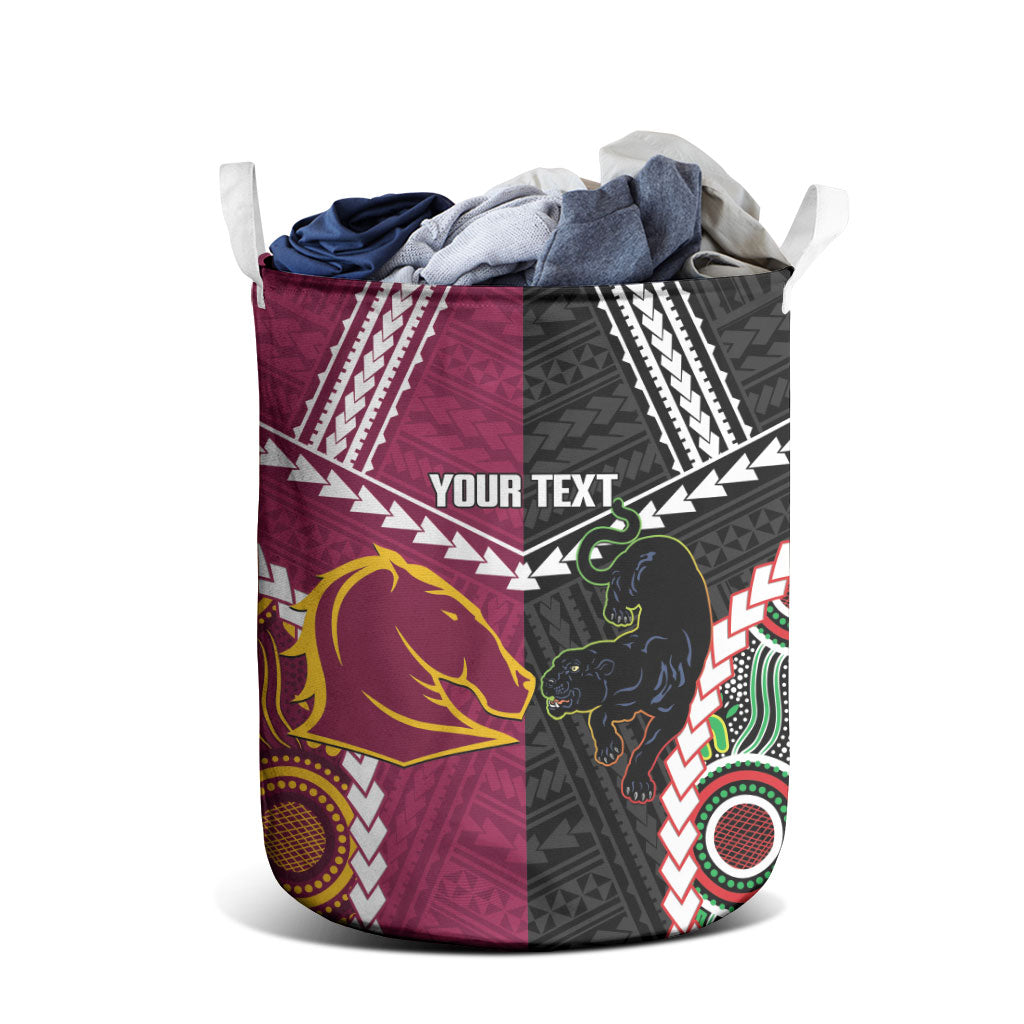 Custom Rugby Panthers and Broncos Laundry Basket 2026 Together Aboriginal Polynesian Pattern