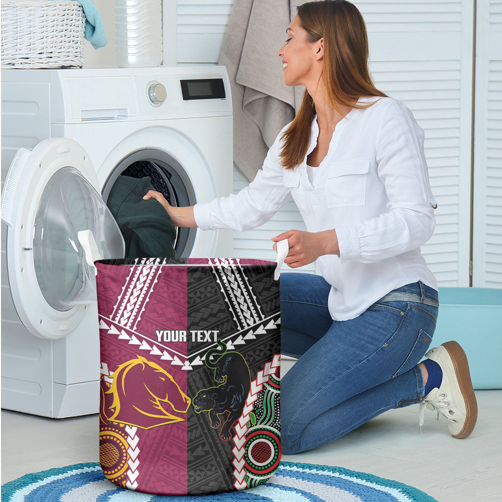Custom Rugby Panthers and Broncos Laundry Basket 2026 Together Aboriginal Polynesian Pattern