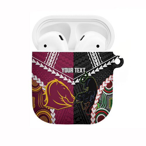 Custom Rugby Panthers and Broncos AirPods Case 2026 Together Aboriginal Polynesian Pattern