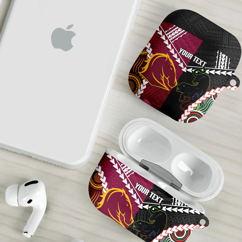 Custom Rugby Panthers and Broncos AirPods Case 2026 Together Aboriginal Polynesian Pattern
