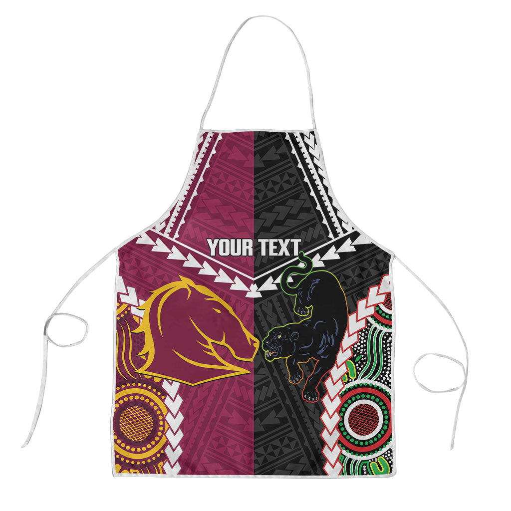 Custom Rugby Panthers and Broncos Apron 2026 Together Aboriginal Polynesian Pattern