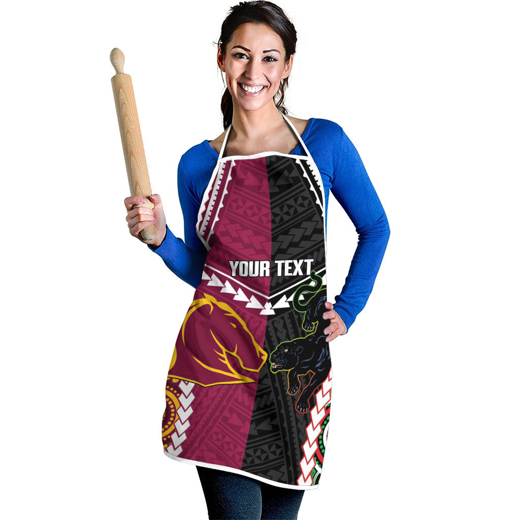 Custom Rugby Panthers and Broncos Apron 2026 Together Aboriginal Polynesian Pattern