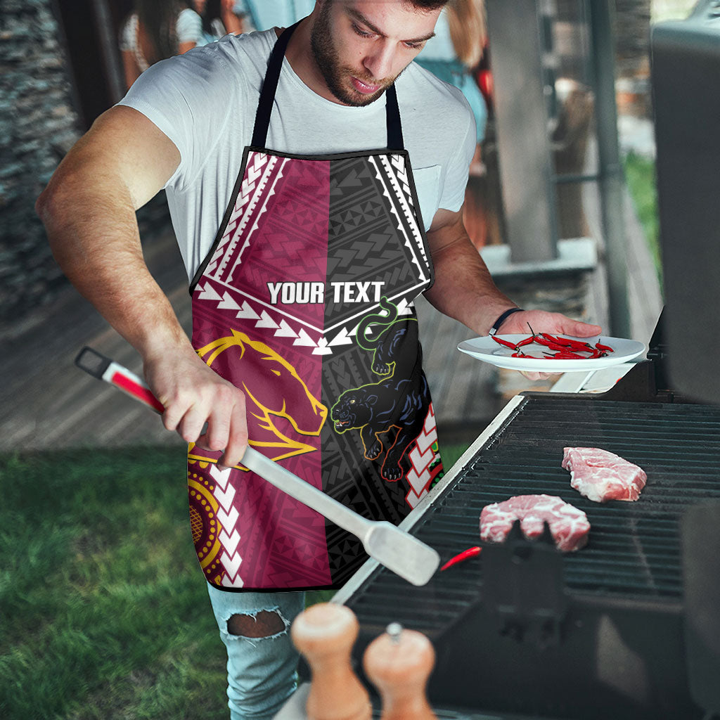 Custom Rugby Panthers and Broncos Apron 2026 Together Aboriginal Polynesian Pattern