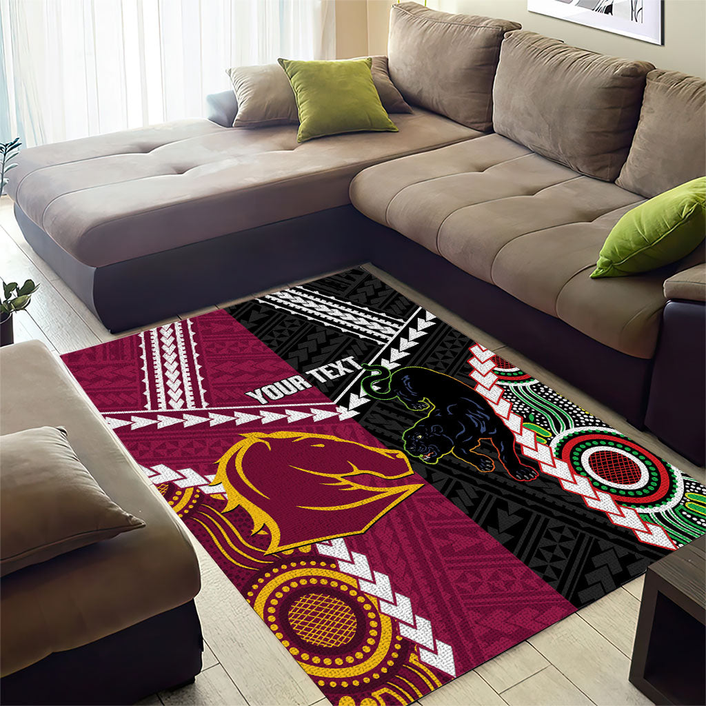 Custom Rugby Panthers and Broncos Area Rug 2026 Together Aboriginal Polynesian Pattern