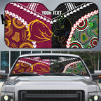 Custom Rugby Panthers and Broncos Auto Sun Shade 2026 Together Aboriginal Polynesian Pattern