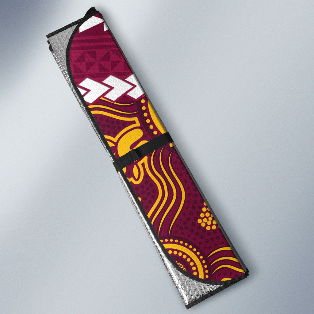 Custom Rugby Panthers and Broncos Auto Sun Shade 2026 Together Aboriginal Polynesian Pattern