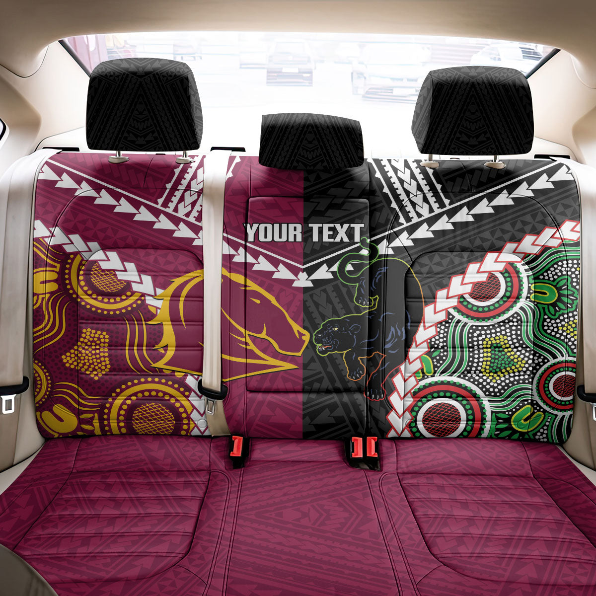 Custom Rugby Panthers and Broncos Back Car Seat Cover 2026 Together Aboriginal Polynesian Pattern