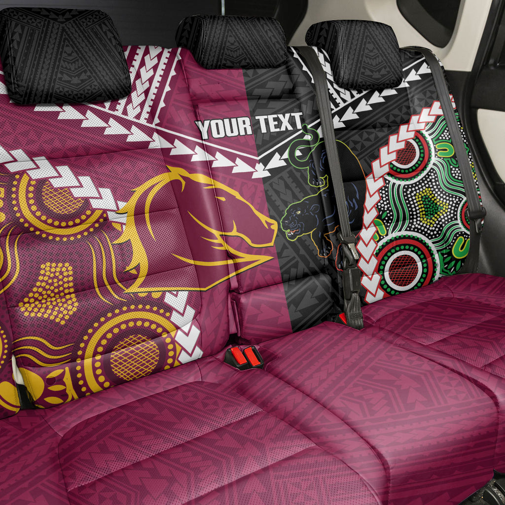 Custom Rugby Panthers and Broncos Back Car Seat Cover 2026 Together Aboriginal Polynesian Pattern