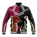 Custom Rugby Panthers and Broncos Baseball Jacket 2026 Together Aboriginal Polynesian Pattern