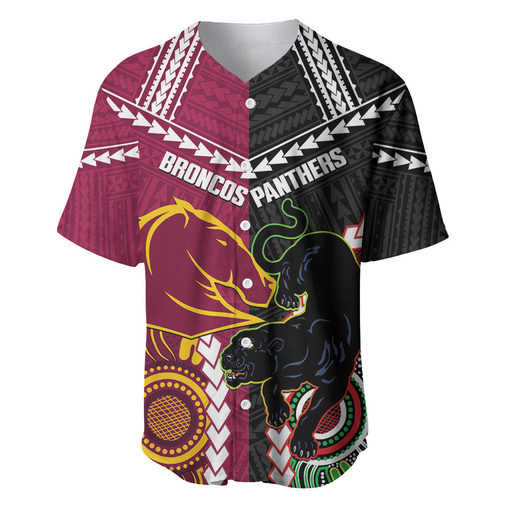 Custom Rugby Panthers and Broncos Baseball Jersey 2026 Together Aboriginal Polynesian Pattern