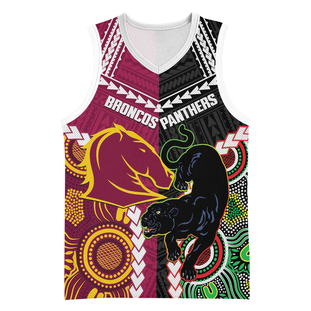 Custom Rugby Panthers and Broncos Basketball Jersey 2026 Together Aboriginal Polynesian Pattern