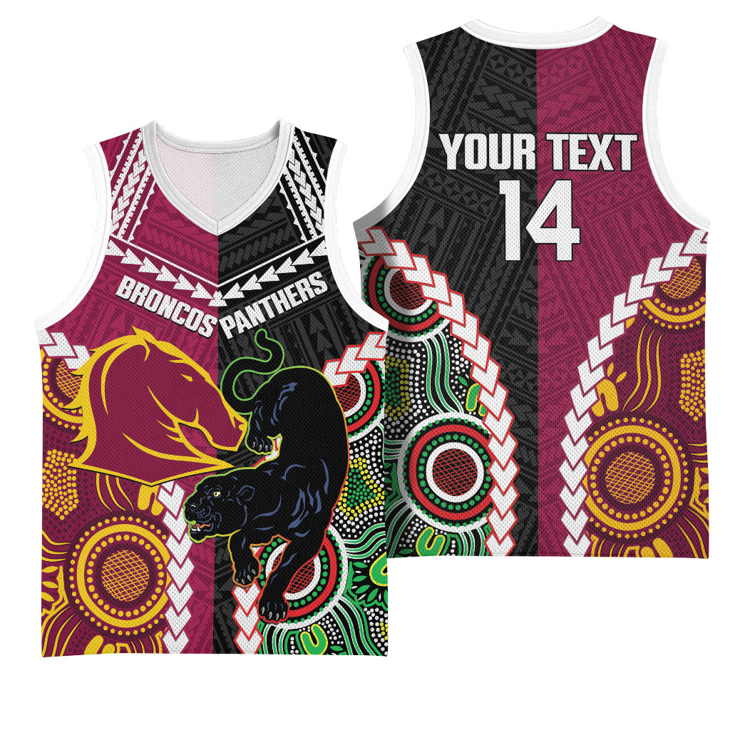 Custom Rugby Panthers and Broncos Basketball Jersey 2026 Together Aboriginal Polynesian Pattern