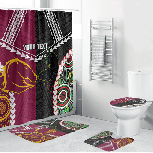 Custom Rugby Panthers and Broncos Bathroom Set 2026 Together Aboriginal Polynesian Pattern