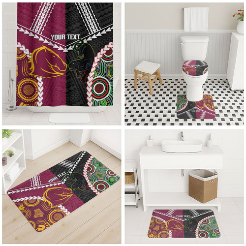 Custom Rugby Panthers and Broncos Bathroom Set 2026 Together Aboriginal Polynesian Pattern