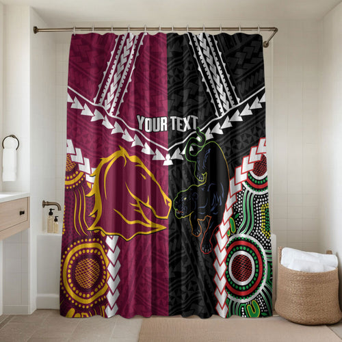 Custom Rugby Panthers and Broncos Bathroom Set 2026 Together Aboriginal Polynesian Pattern