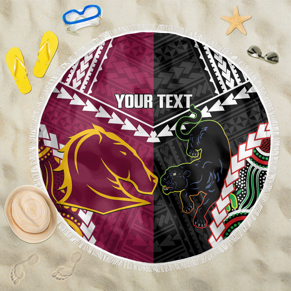 Custom Rugby Panthers and Broncos Beach Blanket 2026 Together Aboriginal Polynesian Pattern