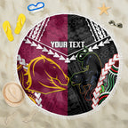 Custom Rugby Panthers and Broncos Beach Blanket 2026 Together Aboriginal Polynesian Pattern
