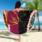 Custom Rugby Panthers and Broncos Beach Blanket 2026 Together Aboriginal Polynesian Pattern