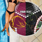 Custom Rugby Panthers and Broncos Beach Blanket 2026 Together Aboriginal Polynesian Pattern