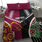 Custom Rugby Panthers and Broncos Bedding Set 2026 Together Aboriginal Polynesian Pattern