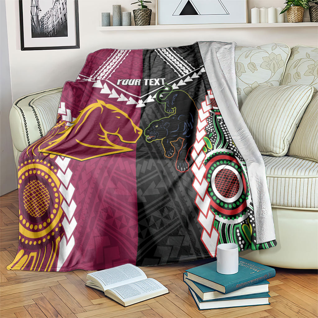 Custom Rugby Panthers and Broncos Blanket 2026 Together Aboriginal Polynesian Pattern