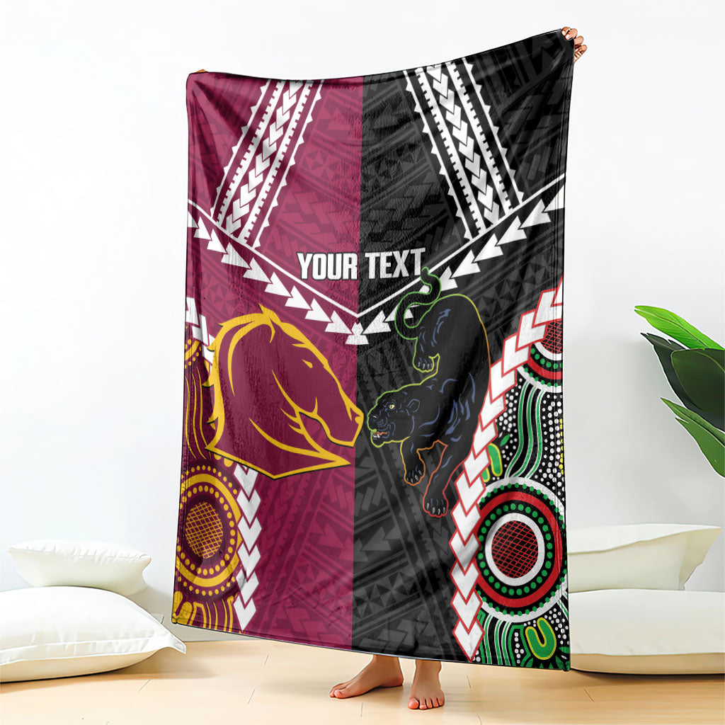 Custom Rugby Panthers and Broncos Blanket 2026 Together Aboriginal Polynesian Pattern