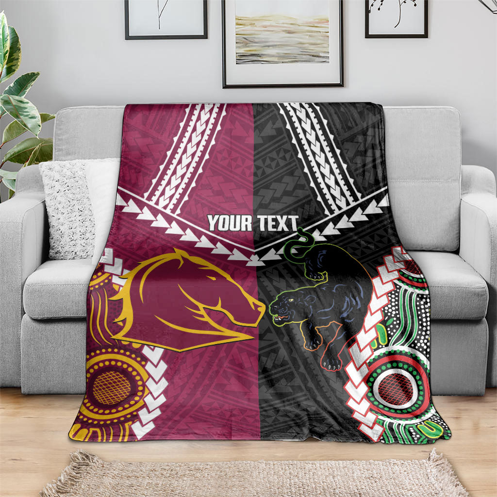 Custom Rugby Panthers and Broncos Blanket 2026 Together Aboriginal Polynesian Pattern