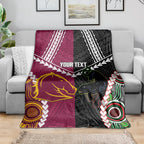 Custom Rugby Panthers and Broncos Blanket 2026 Together Aboriginal Polynesian Pattern