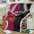 Custom Rugby Panthers and Broncos Blanket 2026 Together Aboriginal Polynesian Pattern