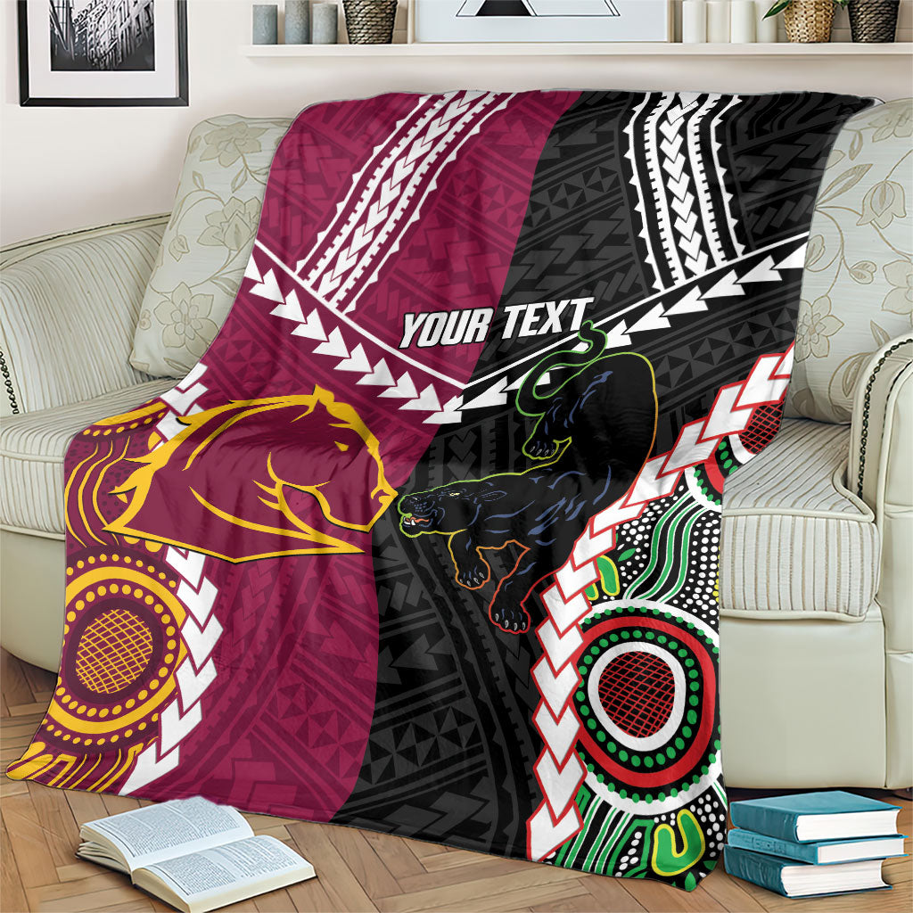 Custom Rugby Panthers and Broncos Blanket 2026 Together Aboriginal Polynesian Pattern