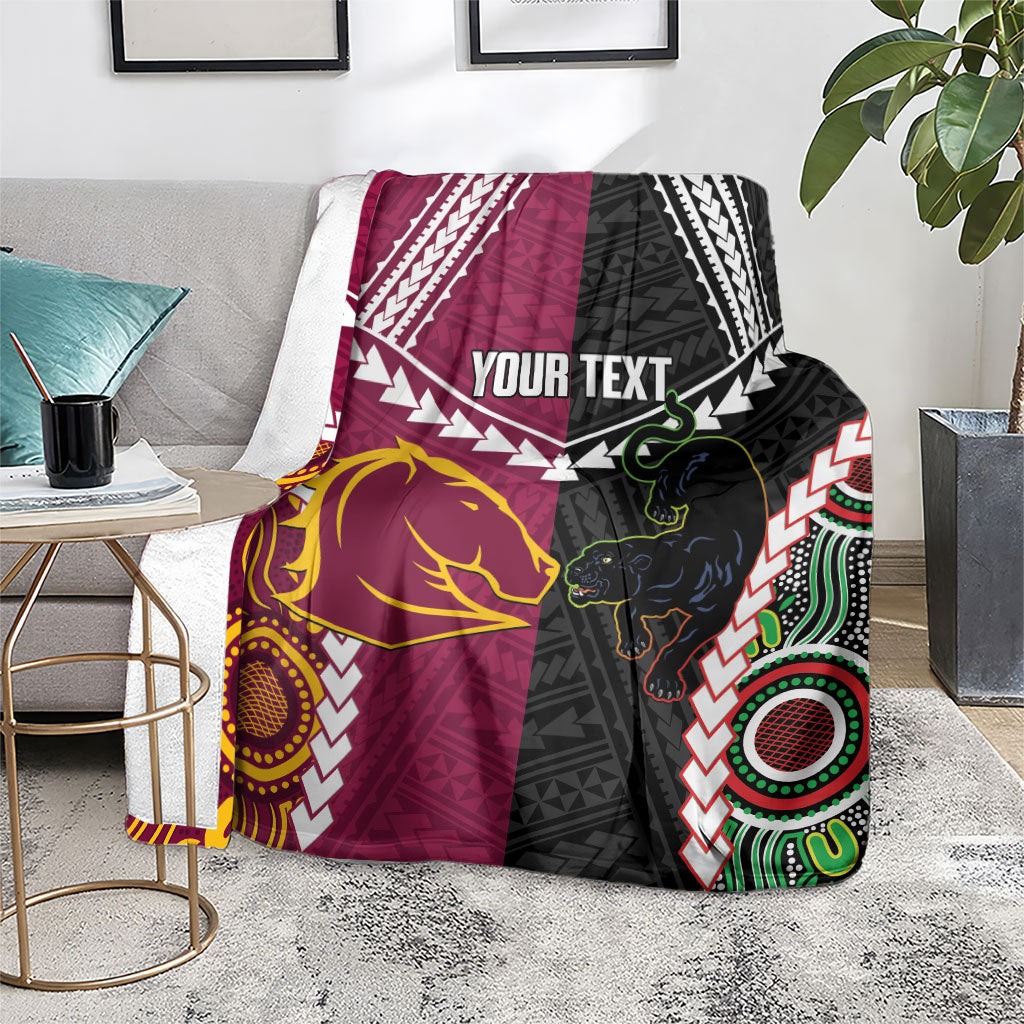 Custom Rugby Panthers and Broncos Blanket 2026 Together Aboriginal Polynesian Pattern
