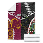 Custom Rugby Panthers and Broncos Blanket 2026 Together Aboriginal Polynesian Pattern