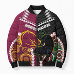 Custom Rugby Panthers and Broncos Bomber Puffer Jacket 2026 Together Aboriginal Polynesian Pattern