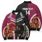 Custom Rugby Panthers and Broncos Bomber Puffer Jacket 2026 Together Aboriginal Polynesian Pattern