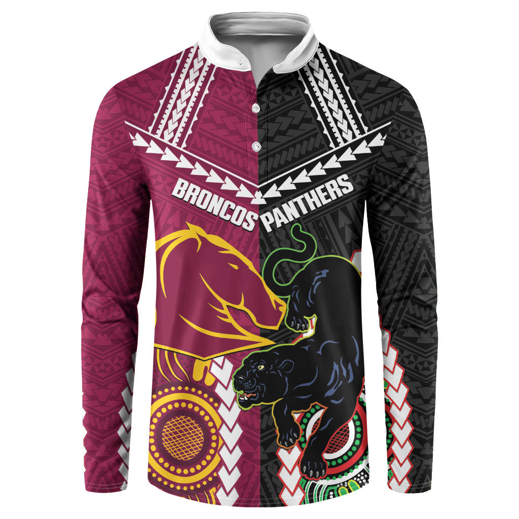 Custom Rugby Panthers and Broncos Button Sweatshirt 2026 Together Aboriginal Polynesian Pattern
