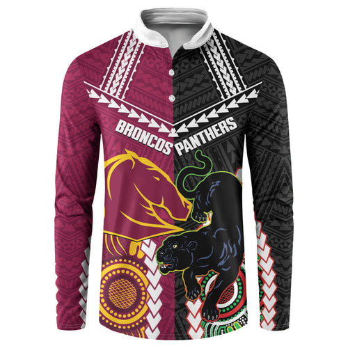 Custom Rugby Panthers and Broncos Button Sweatshirt 2026 Together Aboriginal Polynesian Pattern