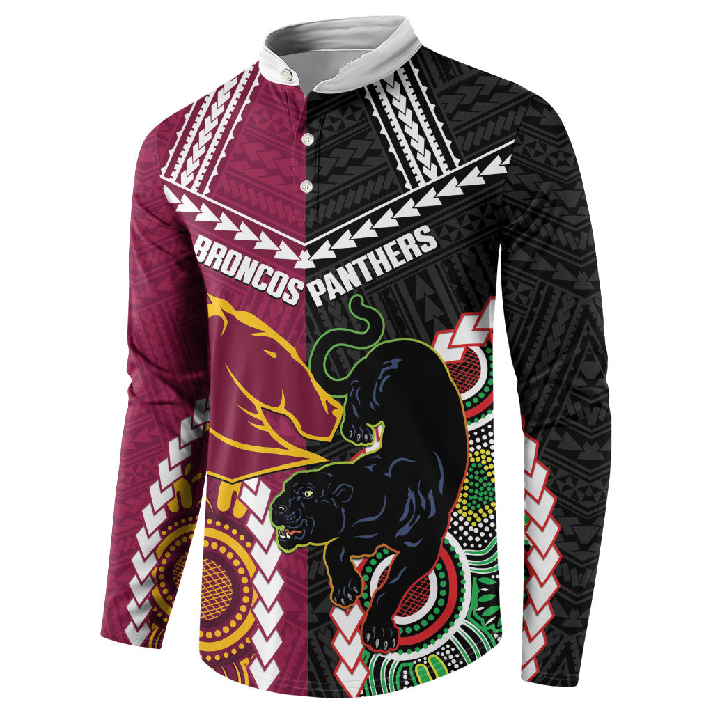 Custom Rugby Panthers and Broncos Button Sweatshirt 2026 Together Aboriginal Polynesian Pattern