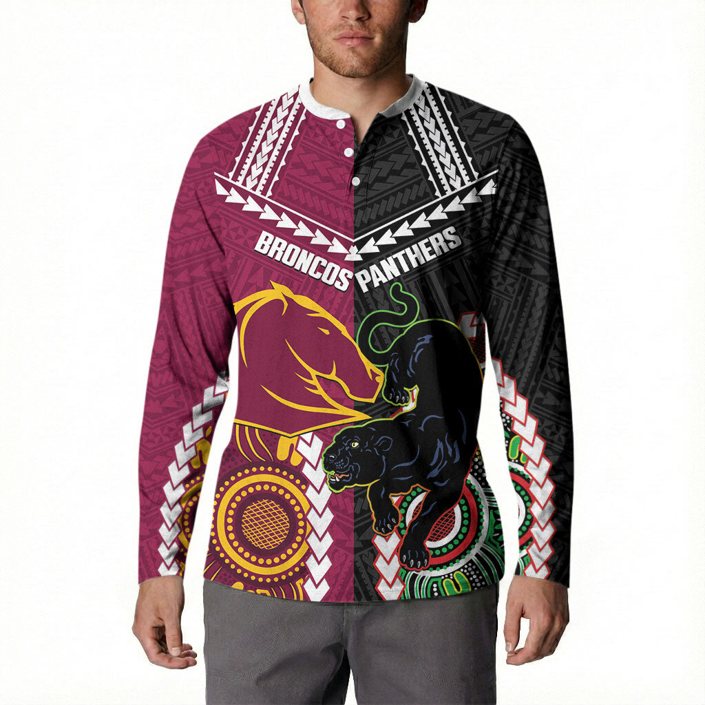 Custom Rugby Panthers and Broncos Button Sweatshirt 2026 Together Aboriginal Polynesian Pattern