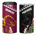 Custom Rugby Panthers and Broncos 4 in 1 Can Cooler Tumbler 2026 Together Aboriginal Polynesian Pattern